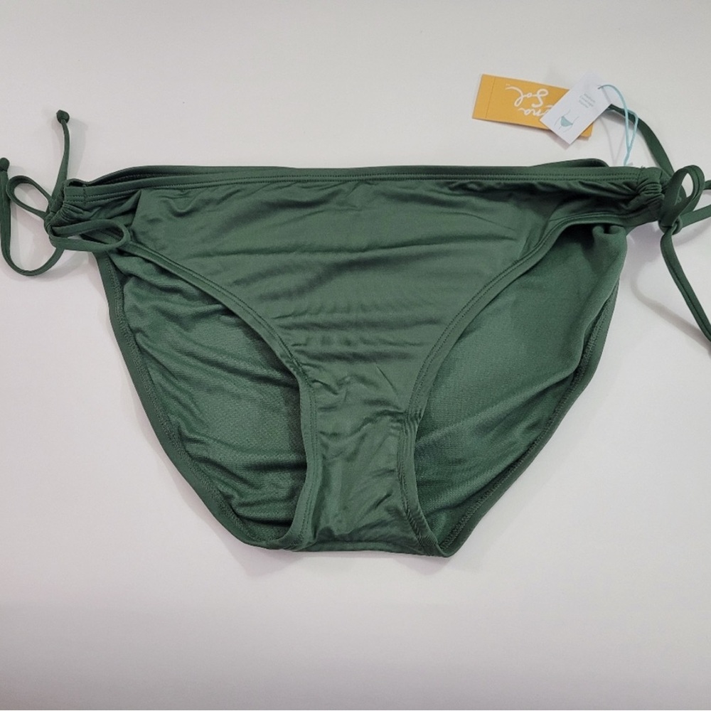 NWT Kona Sol Green Medium Coverage Hipster Side Tie Bikini Swim Bottoms